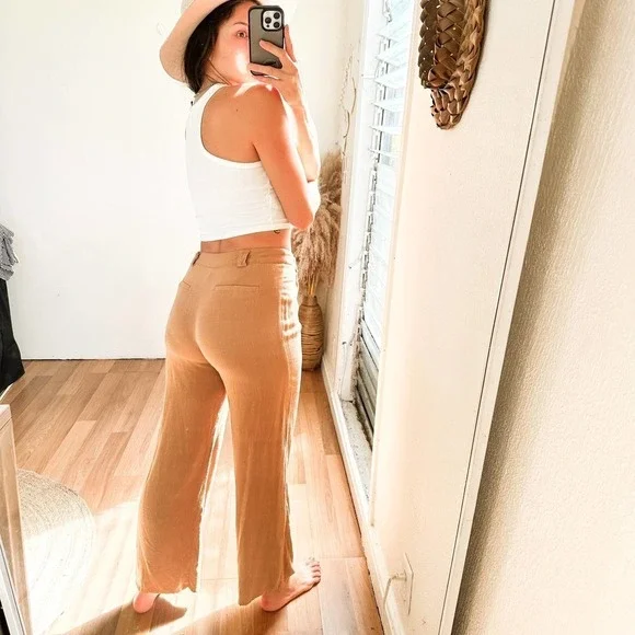 12th Tribe Little Secrets Mocha Linen Trousers Size Large - Picture 7 of 15